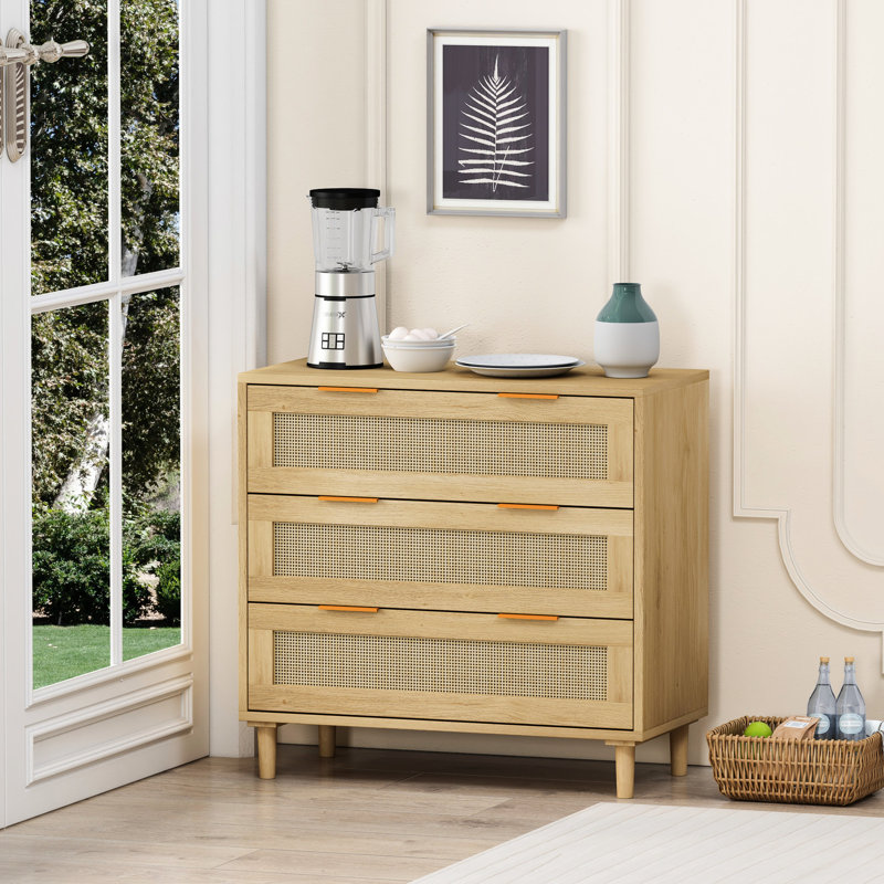 32.2" Cabinet With 3 Drawers, Oak, For Bedroom, Living Room, Dining Hallways, Practical Furniture Piece 3 Storage Unit. Natural & Quality . For Bedroom. Spacious