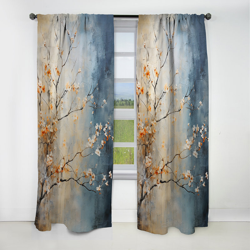 Rideau occultant à motif floral érable orange et sarcelle orange - 1 panneaux, L 52 po x L 84 po