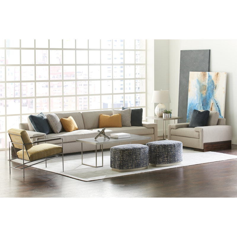 Beige Linen Two-Piece Sectional Sofa with Slate and Goldenrod Pillows