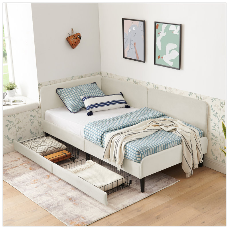Bed For Bedroom, Twin, Beige