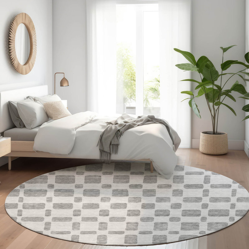 Premium Machine Washable Prisco Gray Rug, Round 8'