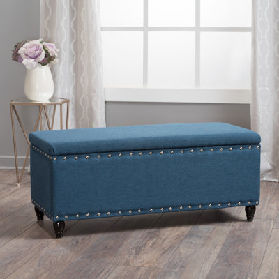 Tissu bleu marine de 40,91 po x P 18,31 po avec pieds en bouleau brun foncé pour le rangement dans la pièce