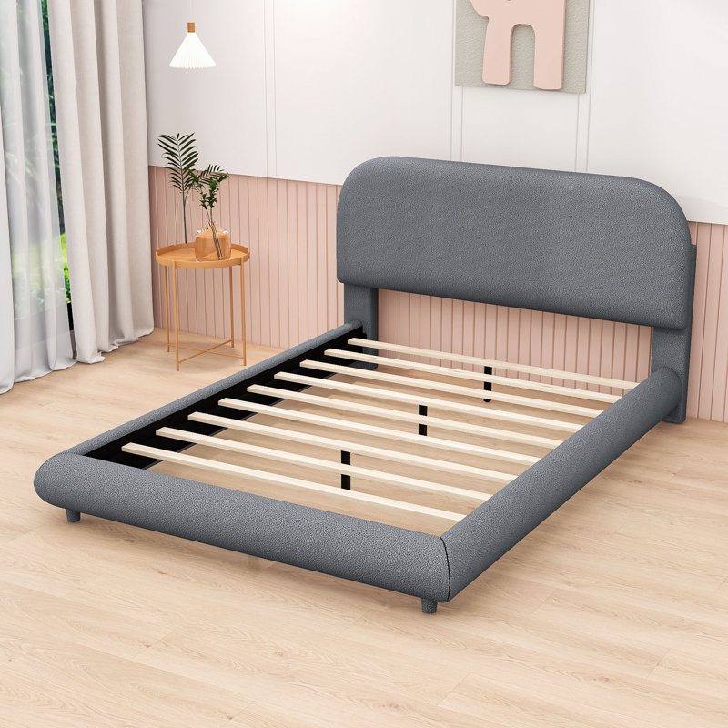 Lit plateforme tapissier Velzian, gris, Double