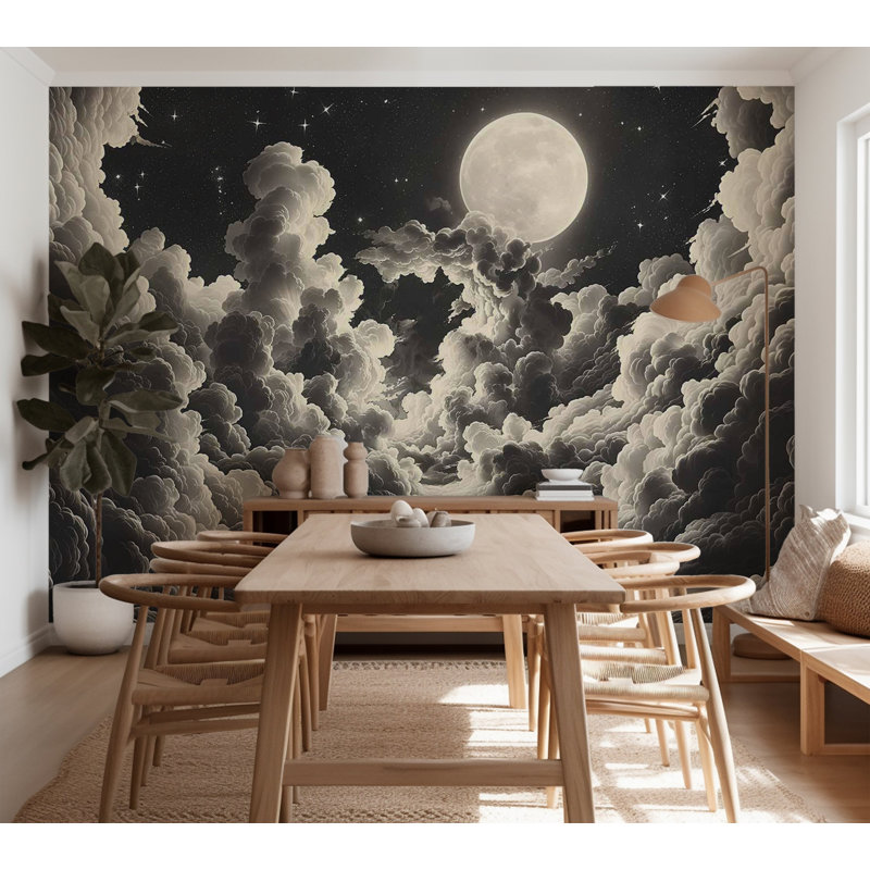 Papier peint espace - Lune et étoiles la nuit, L 82 po x l 118 po
