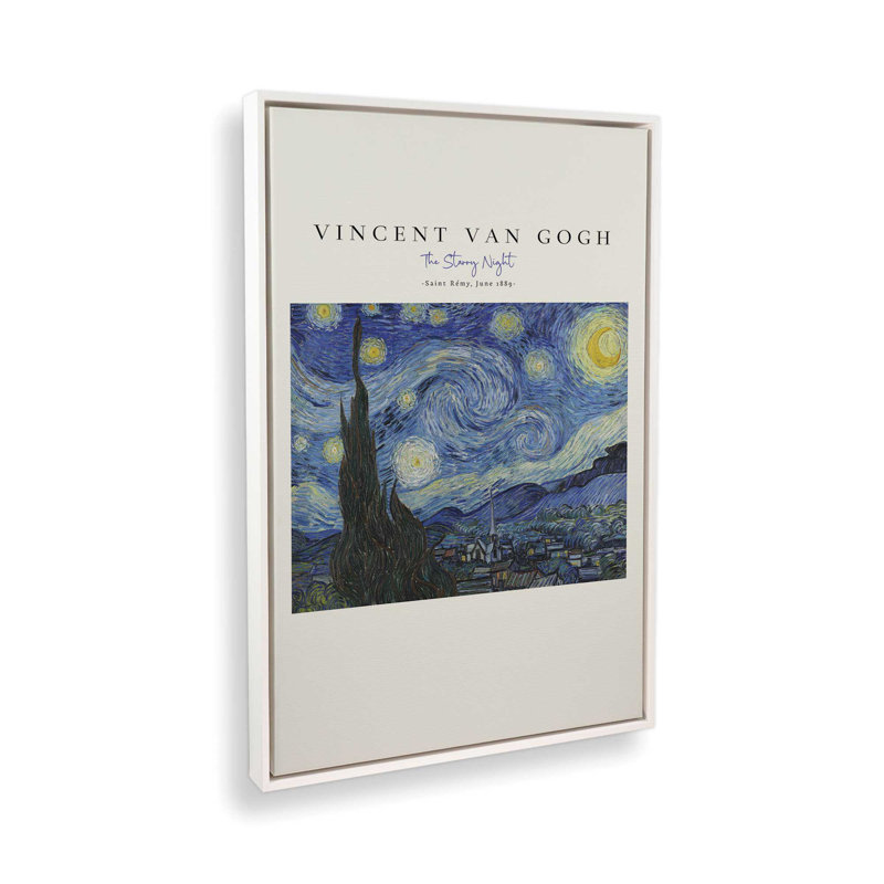 Van Gogh's The Starry Night v2, Cadre flottant blanc opaque, H 18,75 po x l 12,75 po