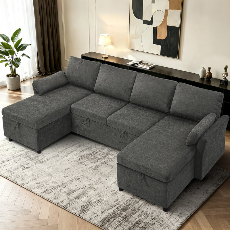 4 Seater Fabric Sofa Bed, Gray Fabric