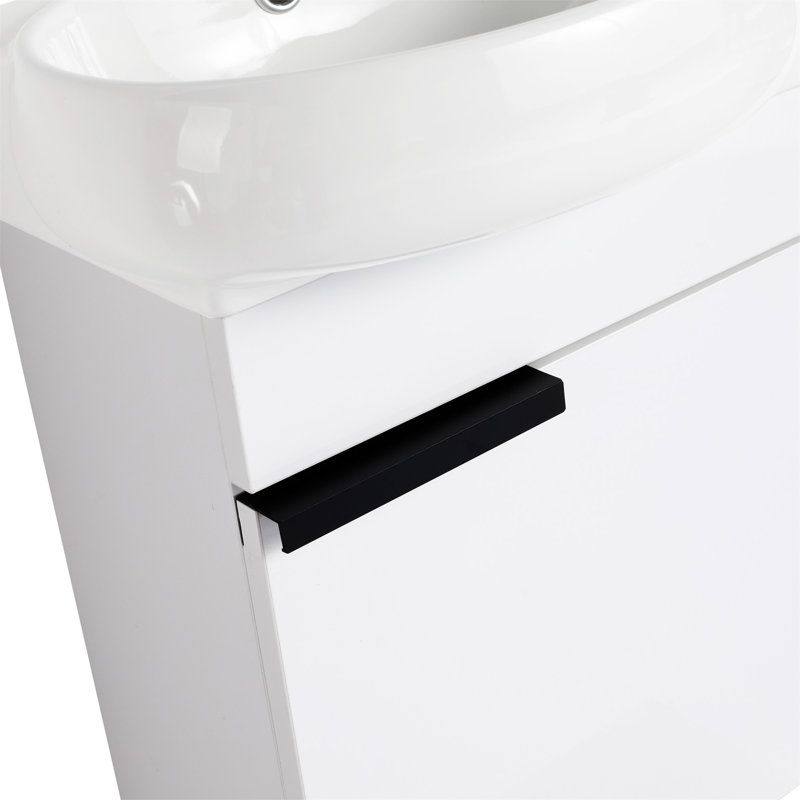 Meuble-lavabo à fermeture en douceur avec lavabo, 16 pouces pour petite salle de bain, Blanc brillant