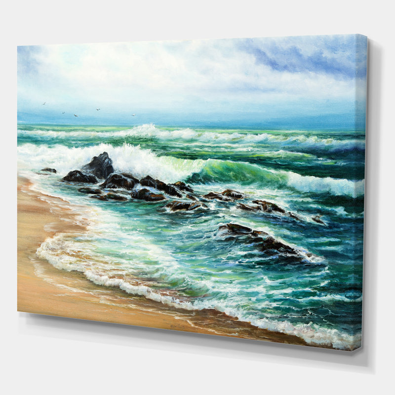Wild Blue Ocean Waves III - reproduction d'art sur toile, H 24 po x l 32 po x P 1 po, Toile tendue