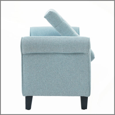 Light Blue Fabric Storage Bench with Rolled Arms, 38" Seat Width, Black Legs, Button Fabric Design, Living Room Bedroom Entryway Furniture