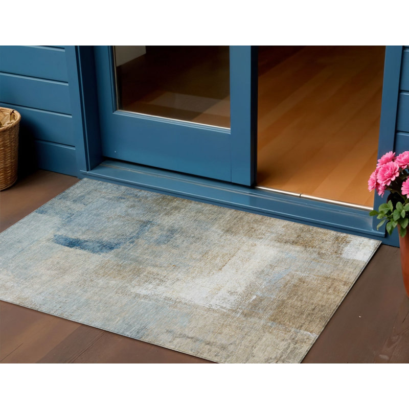 Tapis extérieur lavable abstrait beige et ivoire 3 pi x 5 pi