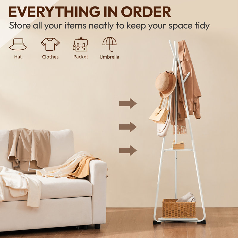 Metal Freestanding 6 - Hook Coat Rack, White