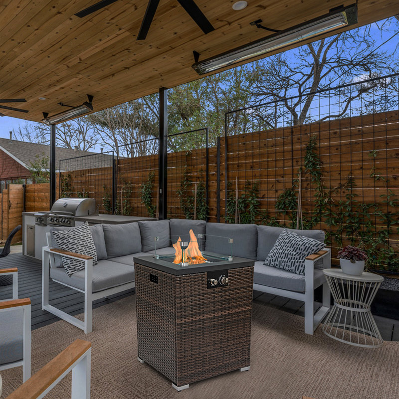 22" Propane Gas Fire Pit Table, 40000 BTU Square Steel Fire Pit With Beautiful Wicker Base For Outside Patio Deck Garden Backyard