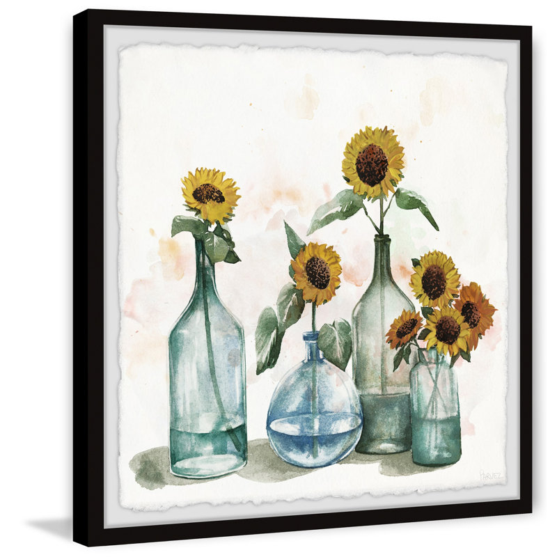 Sunflowers In Blue Vase II by Parvez Taj - Single Picture Frame Painting, 81cm H x 81cm W