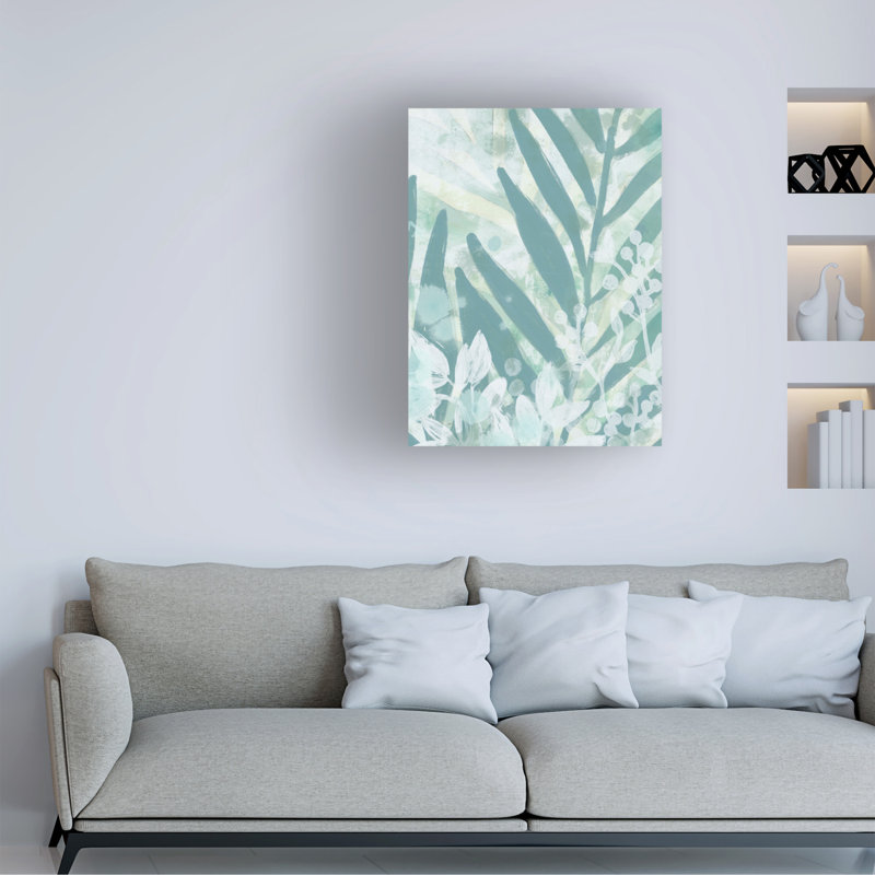 Aqua Palms Vertical Canvas Art with Wood Frame