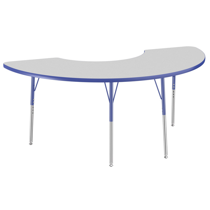 Table d'activité demi-lune thermofusionnée ajustable 72 "x 36", Gris, Bleu