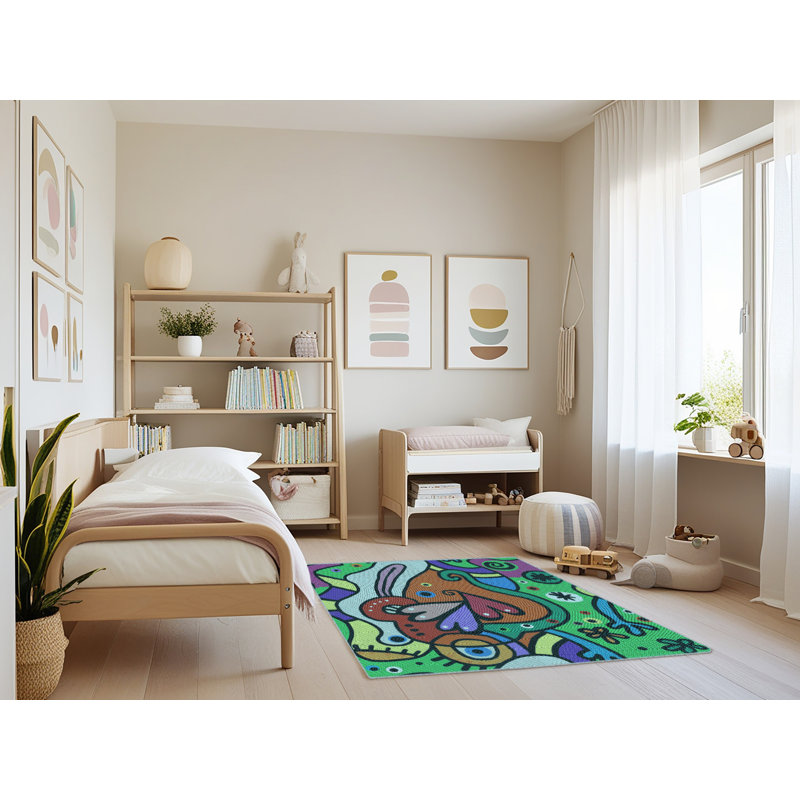 Tapis 100% à motifs lavables à la machine 2989 Pat694-LBLU, Rectangle 4 pi x 6 pi