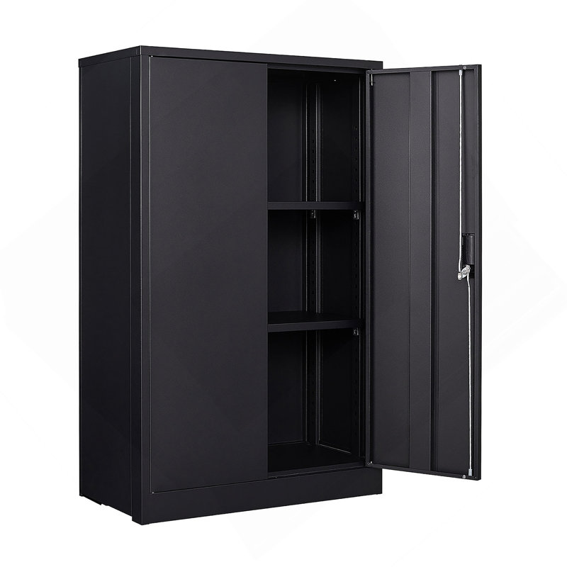 Metal Storage Cabinet With Locking Doors And Adjustable Shelf, Black