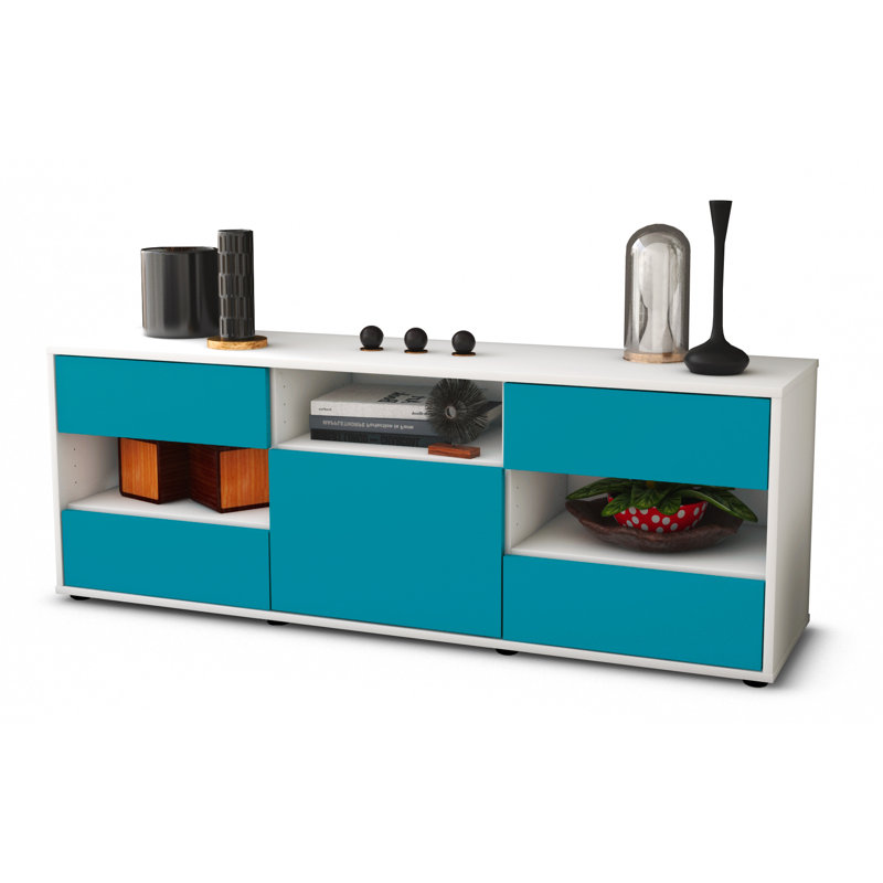 Yarger TV Stand, Turquoise / Matte White