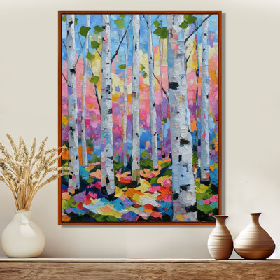 «Pink Orange Vibrant Birch Forest», impression d'art sur toile rose nature