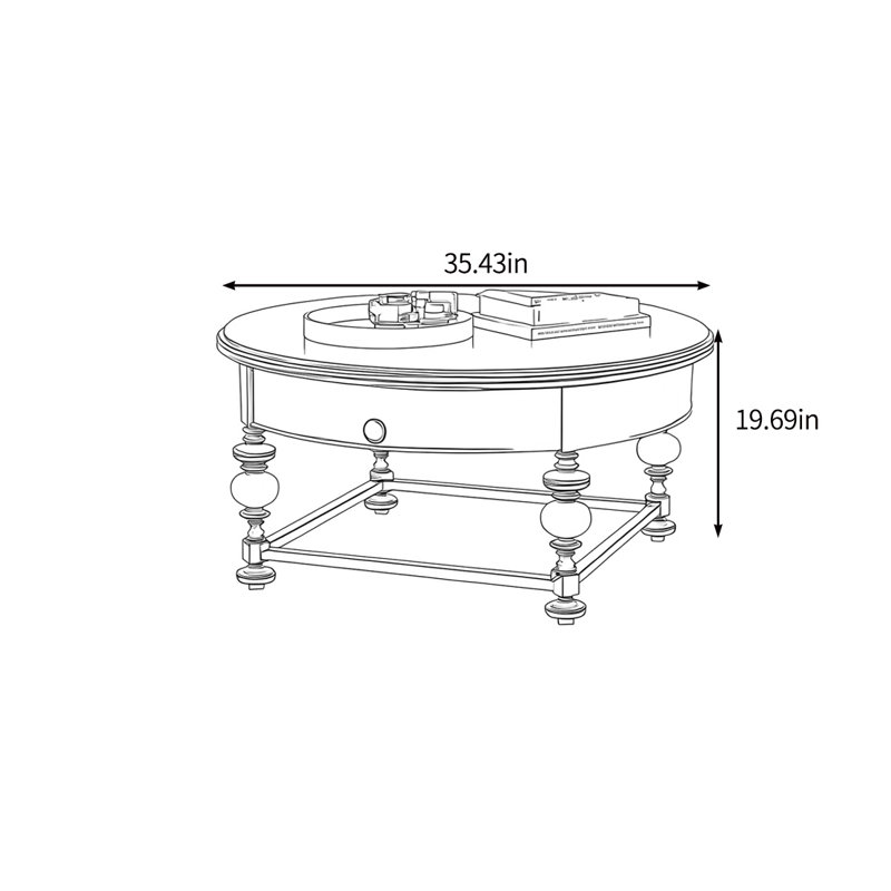 Table basse confortable de style américain, H 19,69 po x L 35,43 po x l 35,43 po