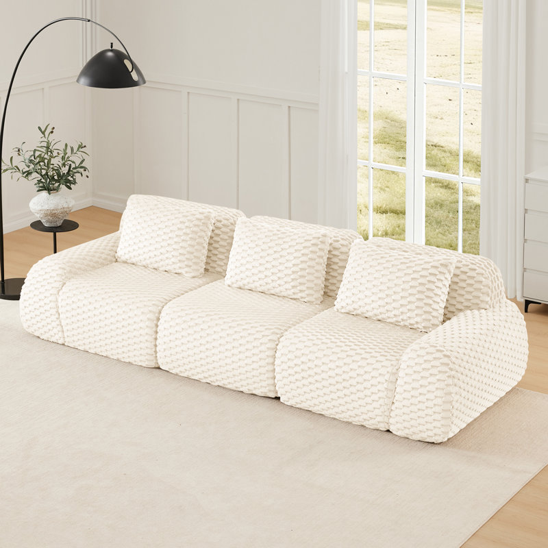 Boneless 114" Modern Modular Sectional Sofa for Living Room,Flannelette Fabric,Oversized 3-Seater Couch,boneless sofa,Deep Seat,Buckle connection,Anti-slip Design,No Assembly