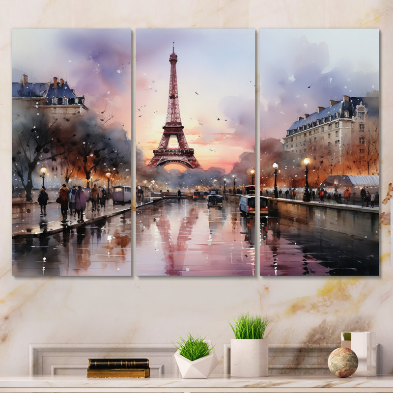 «Pink Twilight Rendezvous In Paris III - City Paris», ensemble de reproduction d'art en métal