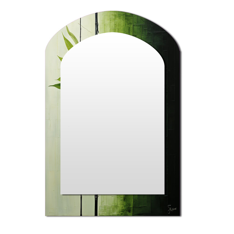 «Green Ferm Simple Collage III - Leaves Arch Large Wall Mirror», miroir décoratif asymétrique vert, 43 po x 33 po