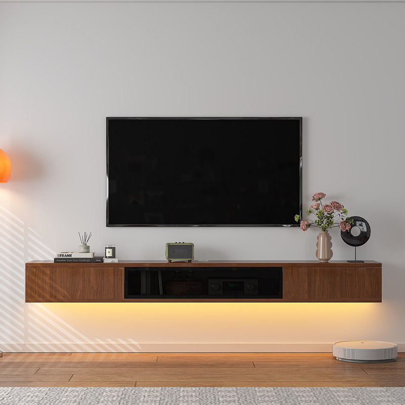 47-inch High Gloss Floating Tv Stand Wall Mounted With Storage(walnut), 7.8"H x 47"L x 9.8"W