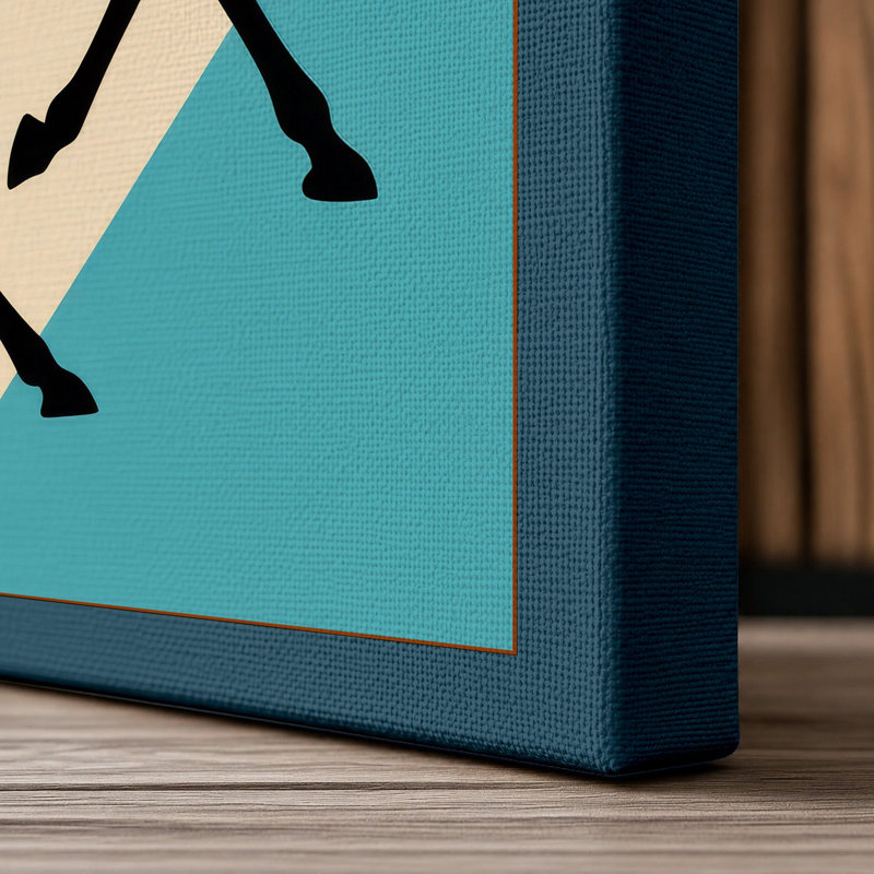 Giraffe Run Retro - Wrapped Canvas, 36x24 - 91.4 x 61.0 cm, Teal Border
