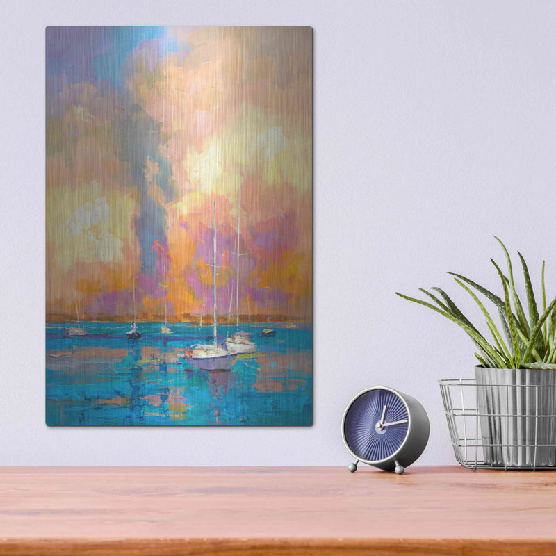 «Evening on the Bay» par Kasia Bruniany - peinture sur métal sans cadre, H 16 po x l 12 po x P 0,13 po