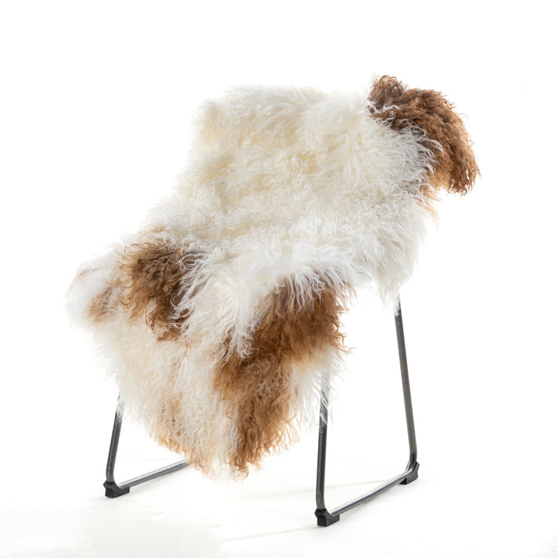 White And Brown Mongolian Lamb Rug
