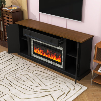 TV Stand with Mantel, Drawer and Adjustable Shelves