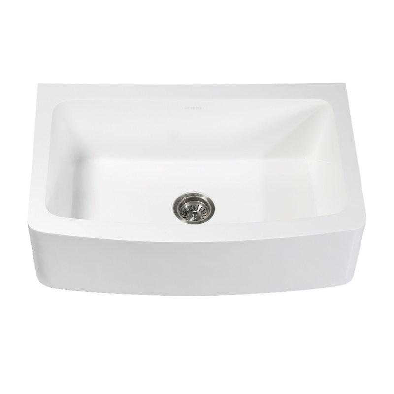 Kingston Brass Arcticstone 33-Inch Solid Surface White Stone Apron-Front Single Bowl Farmhouse Kitchen Sink