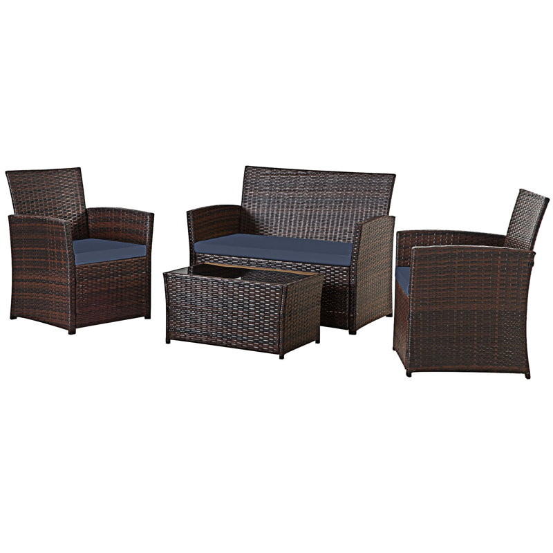 Ensemble de canapés modulaires d'extérieur 4 pièces, Bleu, Brun
