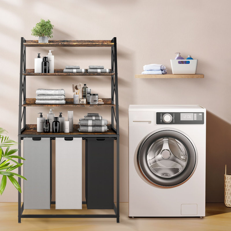 Panier à linge compact avec 4 tablettes