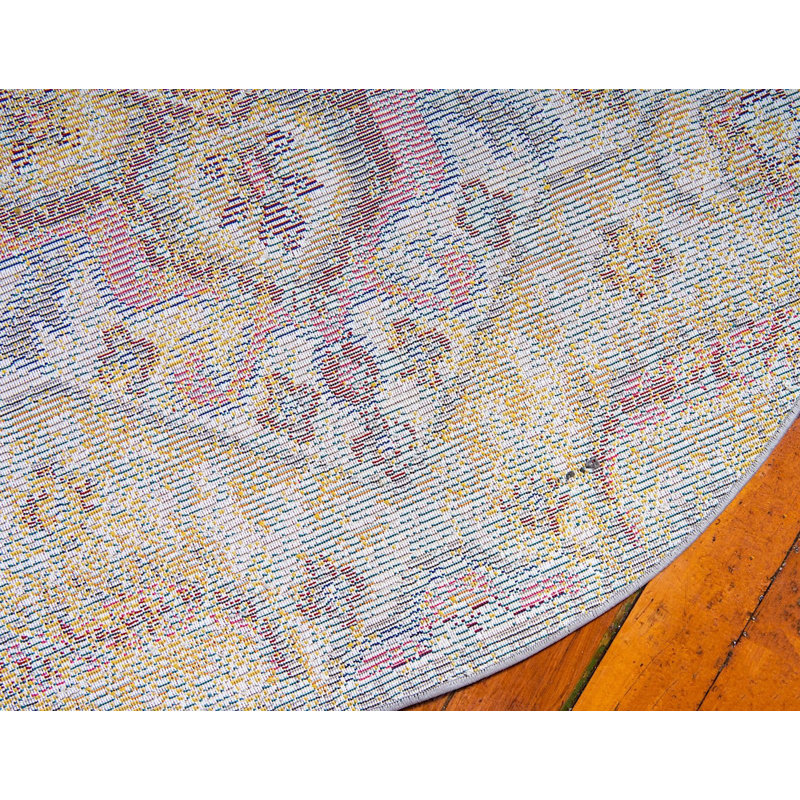 Tapis oriental gris / or / rose Mulloy, Rond 8 pi