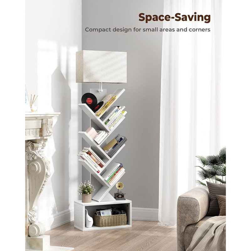 Bibliothèque blanche à 6 niveaux avec tour de bibliothèque étroite et légère avec armoire de rangement pour la maison et le bureau