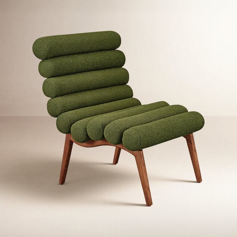 Chaise longue rembourrée Rola, Bouclé vert foncé