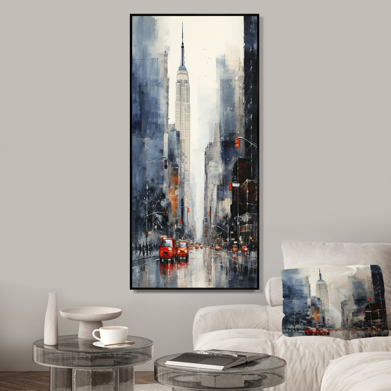 Gratte-ciel gris de la ville de New York, Cadre flottant noir, H 60 po x l 28 po x P 1,5 po