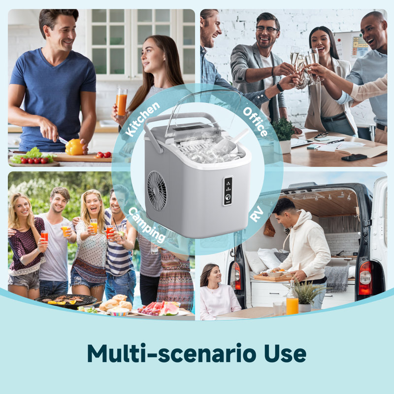 Simzlife 26Lbs. Daily Bullet Ice Countertop Ice Maker Ice Machine With Handle,Self-Cleaning Ice Makers, 26Lbs/24H, 9 Ice Cubes Ready In 6 Mins For Home/Kitchen/Bar/RV/Party/Camping