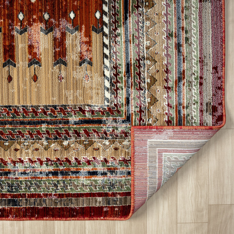Sunia Southwestern Area Rug in Red, Rectangle 7'7" x 10'2"