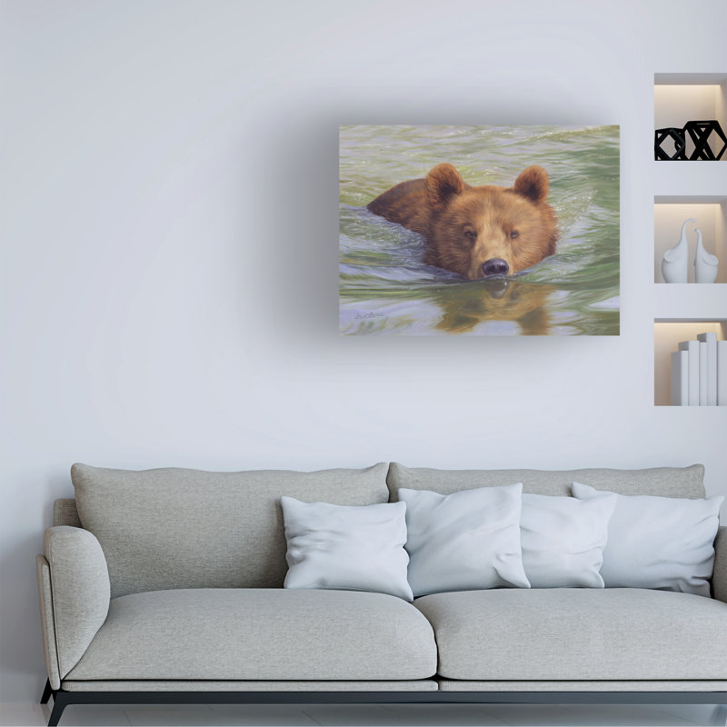 Art sur toile David, ours brun dans l'eau, H 18 po x l 24 po