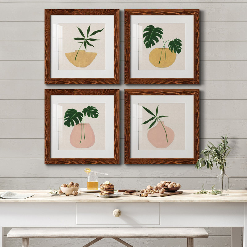 Simple Nature I - ensemble de 4 impressions sur toile encadrées, Encadré gris, H 27,5 po x l 110 po x P 1,5 po