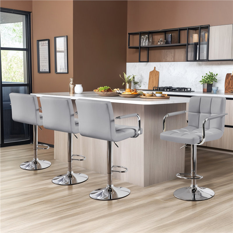 Tabouret de bar réglable en polyuréthane avec grand piédestal en acier, Gris