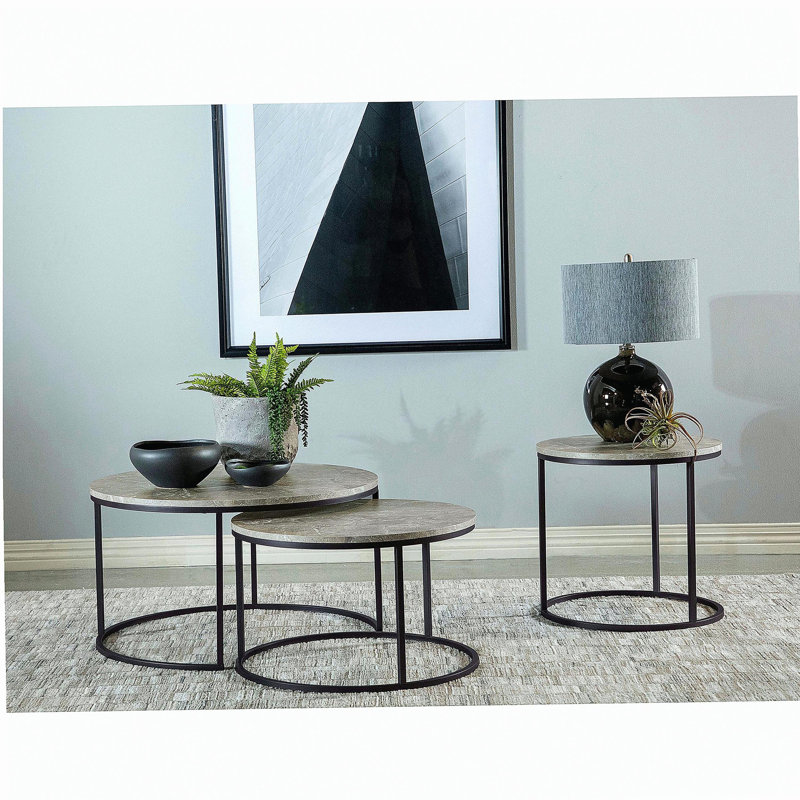 Table de bout grise et gris acier