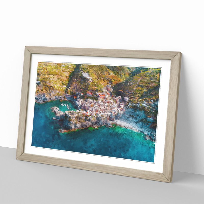 Above Cinque Terre in Italy - Picture Frame Graphic Art, Oak Framed, 48cm H x 65cm W x 2cm D