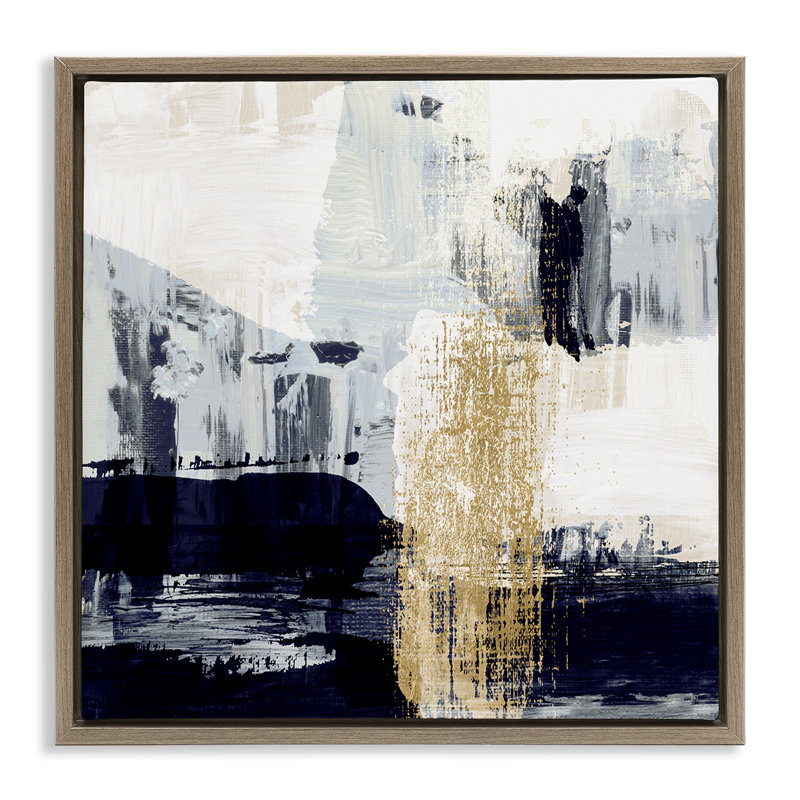 «Gold Paint Stroke Abstract Floater», art mural sur toile par Susan Jill, Cadre flottant orme Montalcino