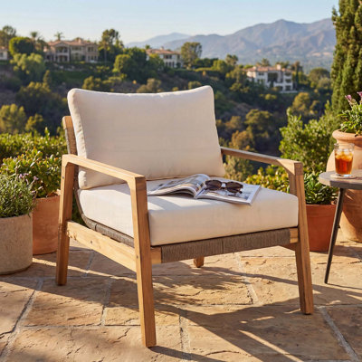 Fauteuil club en corde d'acacia durable avec coussin épais pour une utilisation intérieure et extérieure, confortable et élégant