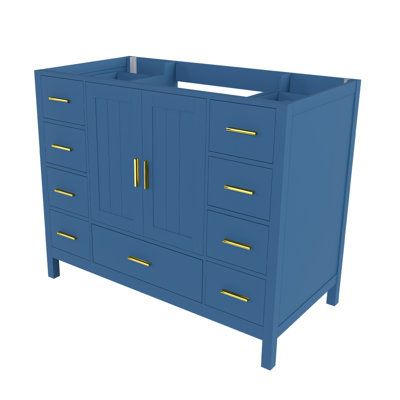 Base de meuble-lavabo 42 po avec 2 portes doubles à fermeture douce et 9 tiroirs lisses avec glissières (bleu)