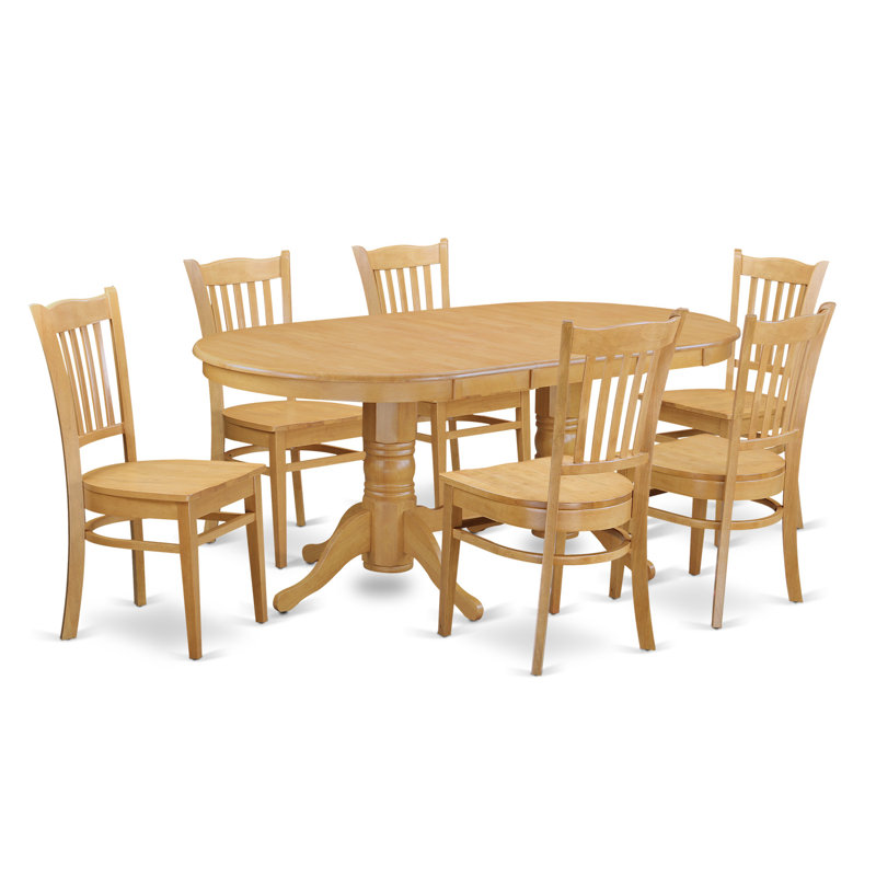 Ensemble de table de salle à manger 7 pièces composé d'une table ovale en bois avec papillon et 6 chaises de cuisine, chêne